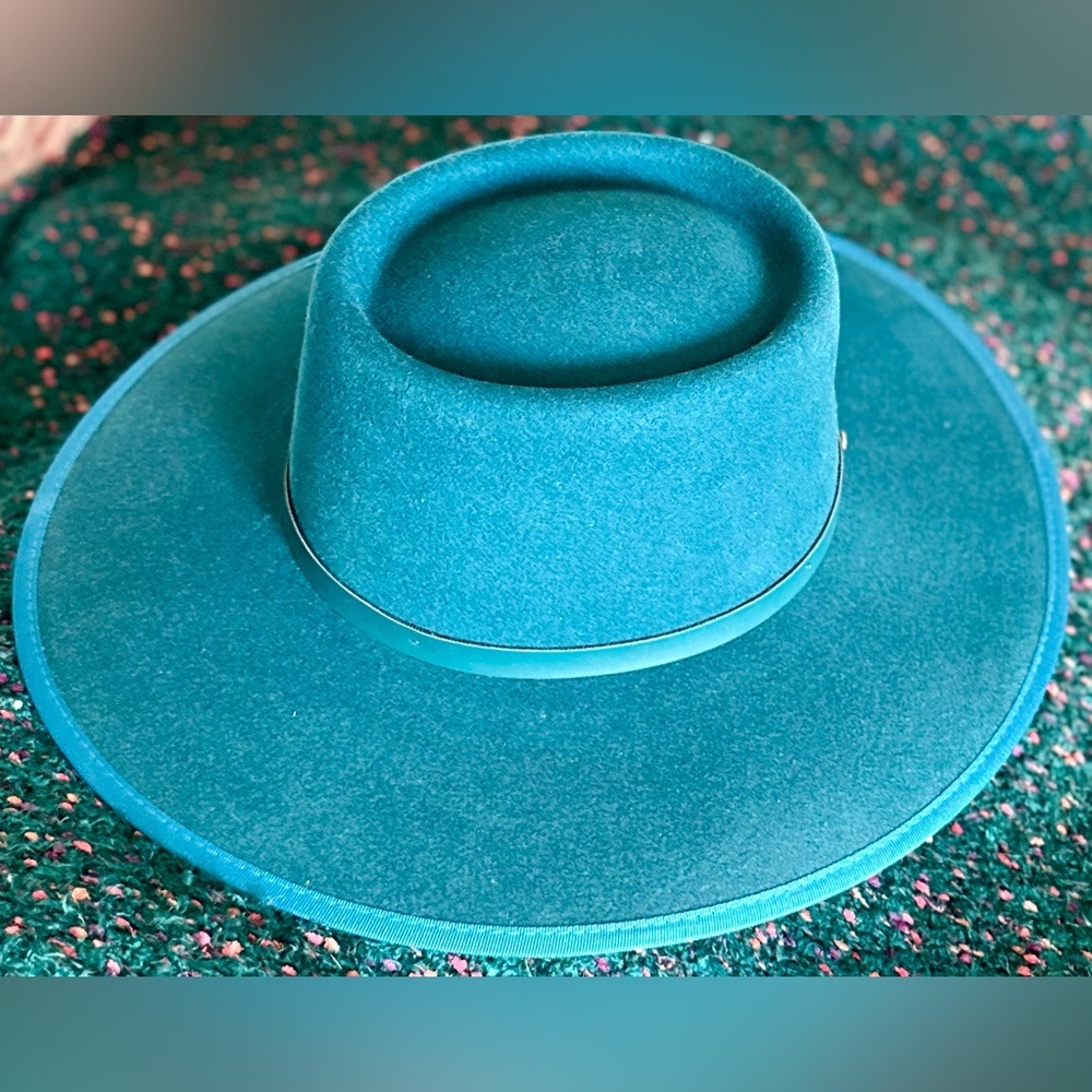 ‼️RARE‼️🎸WYETH🎸🔥NWT🔥Teal Wide Brim Hat with Black Band - Picture 8 of 16